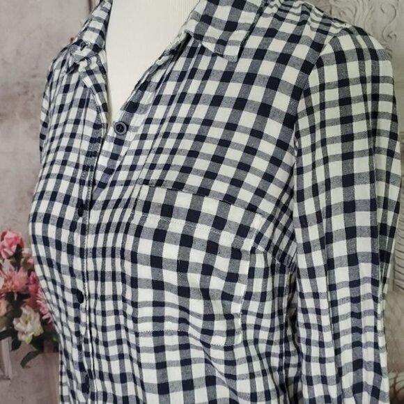𝅺splendid Black White Plaid Long Sleeve Checkered Button Down Shirt Top Size XS - Picture 5 of 11
